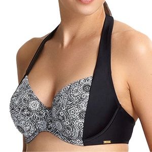 NWT Panache Bikini Top 32F Black/White Halter